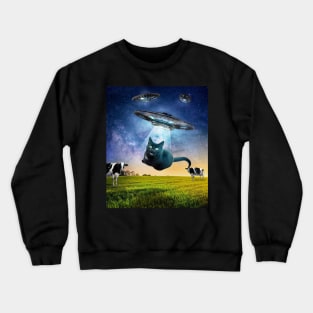 Black Cat UFO Abduction Funny Crewneck Sweatshirt